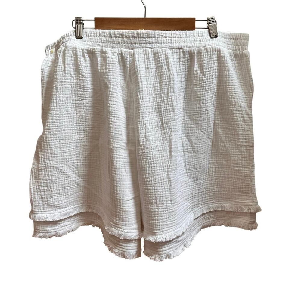 Cynthia Rowley New White Cotton Gauze Elastic Waistband Pocket Shorts Size 3X